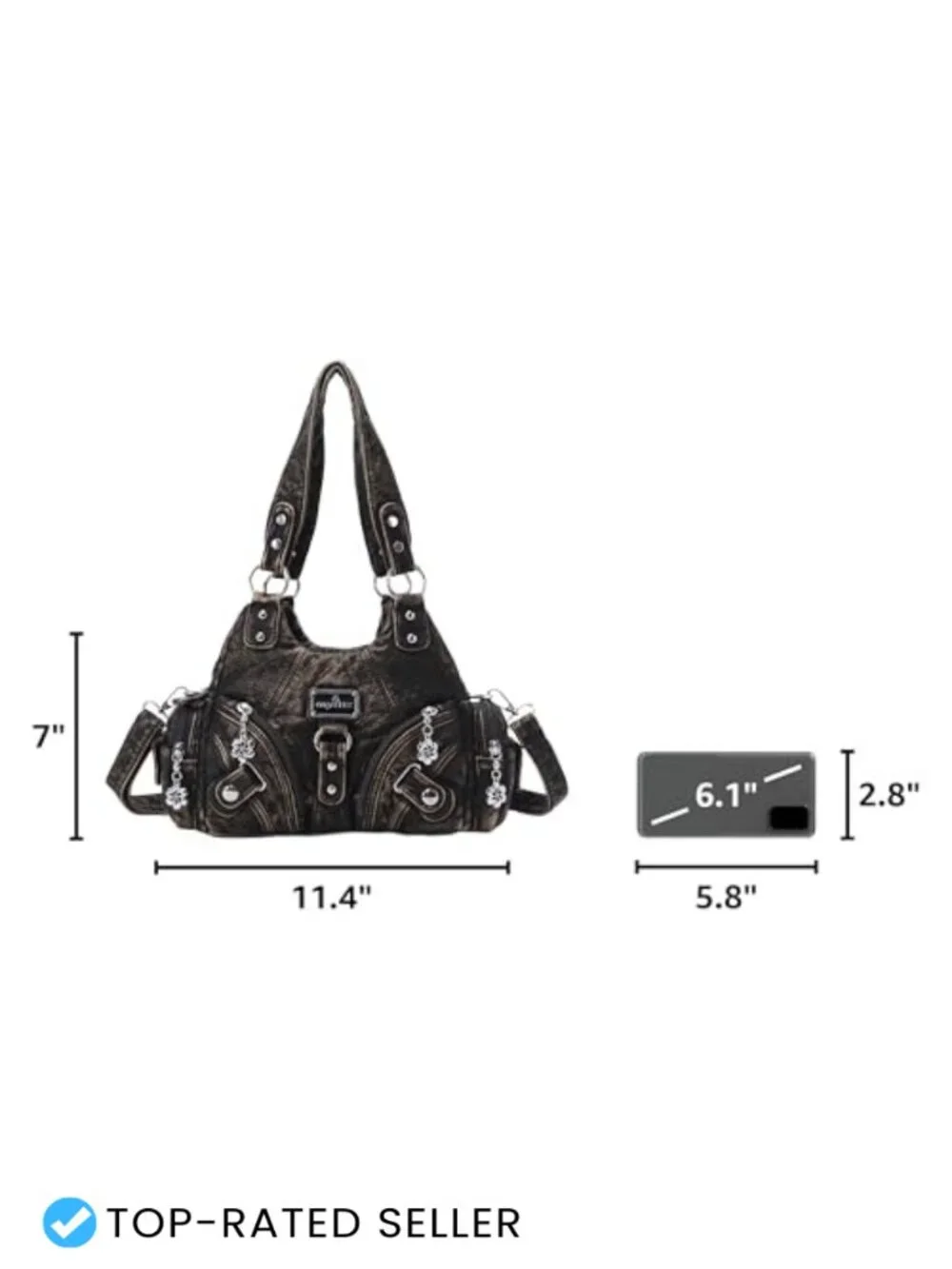 Faux Leather Hobo Shoulder Bag Multi-Pocket Tote with Zipper Small Vegan